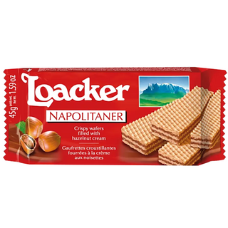 Loacker Napolitaner Crispy Wafer Filled With Hazelnut Cream - Gmo Free, Preservative Free, Hydrogenated Fat Free - 45gm