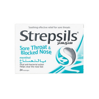 Strepsils Soothing Lozenges Menthol Flavor For Sore Throat & Blocked Nose - 24 Per Pack