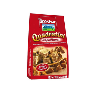 Loacker Quadratini Napolitaner Wafer Cubes Filled with Hazelnut Cream - GMO free - 125gm