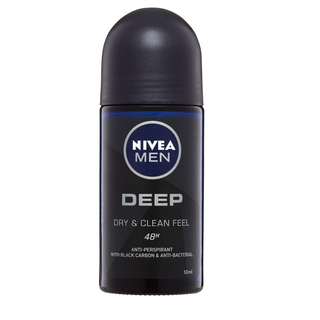 Nivea Men Deep Dry & Clean Feel Antiperspirant & Antibacterial Roll-On Deodorant With Black Carbon - 50ml