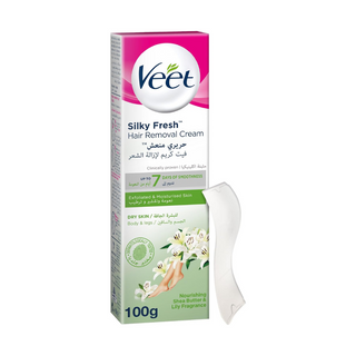 Veet Silky Fresh Legs & Body Hair Removal Cream Shea Butter & Lily Scent For Dry Skin - 100gm